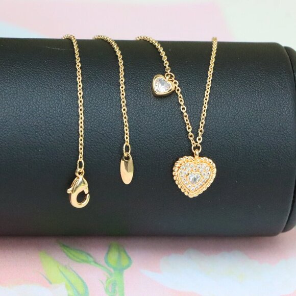 "Rose Gold Heart Pendant Necklace with Dual Charm, Elegant Design, XPNL1877 - Picture 1 of 12